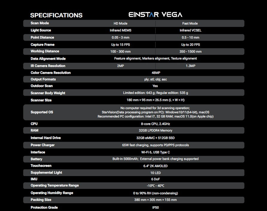 Einstar Vega - Wireless 3D Scanner