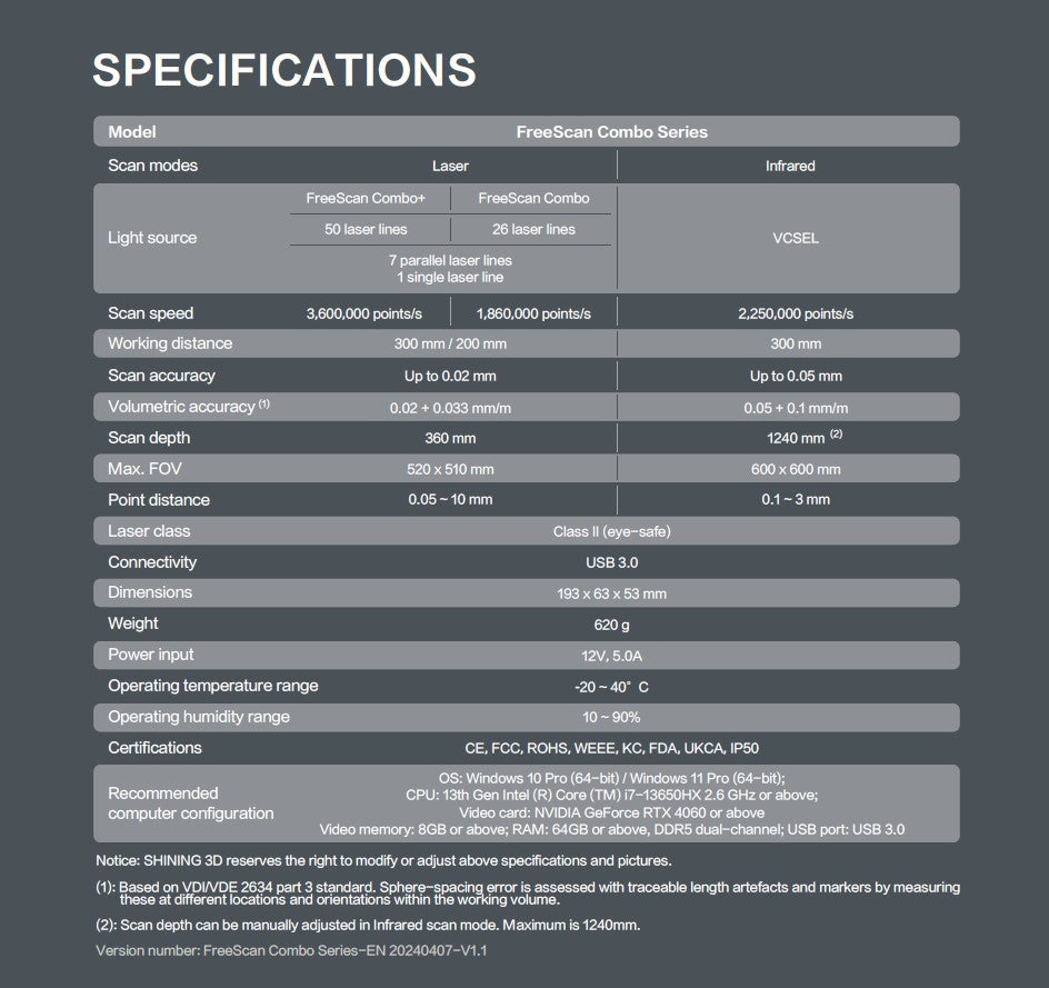 Freescan Combo+ - Metrology Grade 3D Scanner