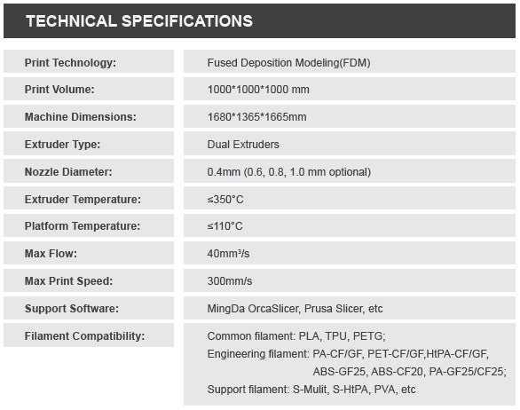 Mingda MD-1000D Dual Extrusion Extra-Large Format 3D Printer