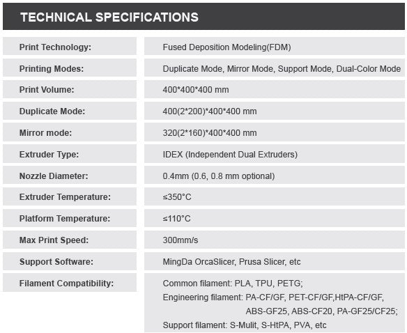 Mingda MD-400D IDEX Large Format 3D Printer