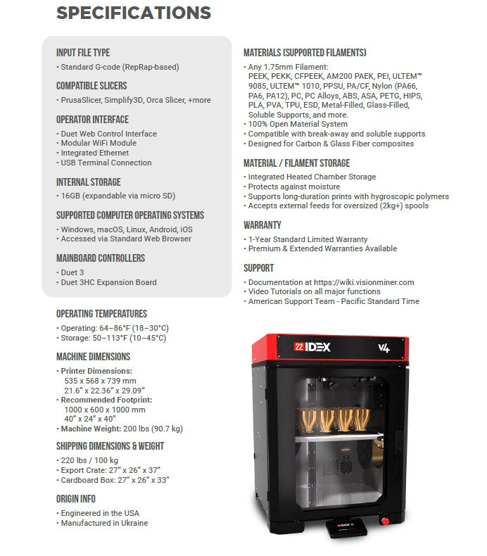 Vision Miner 22IDEXv4 Ultra High-Temperature Printer